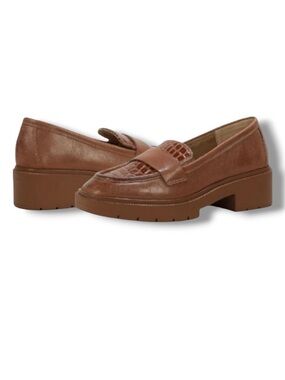 NYDJ Women’s Heidi Loafer Cognac Brown Leather Preppy Shoes